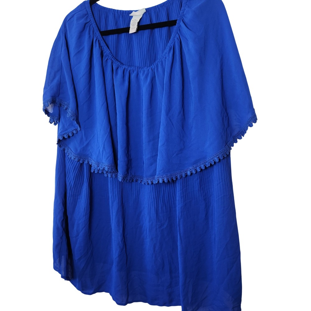 Catherines Cape‎ Overlay Blouse 3X 26 28W Pom Trim Chiffon
